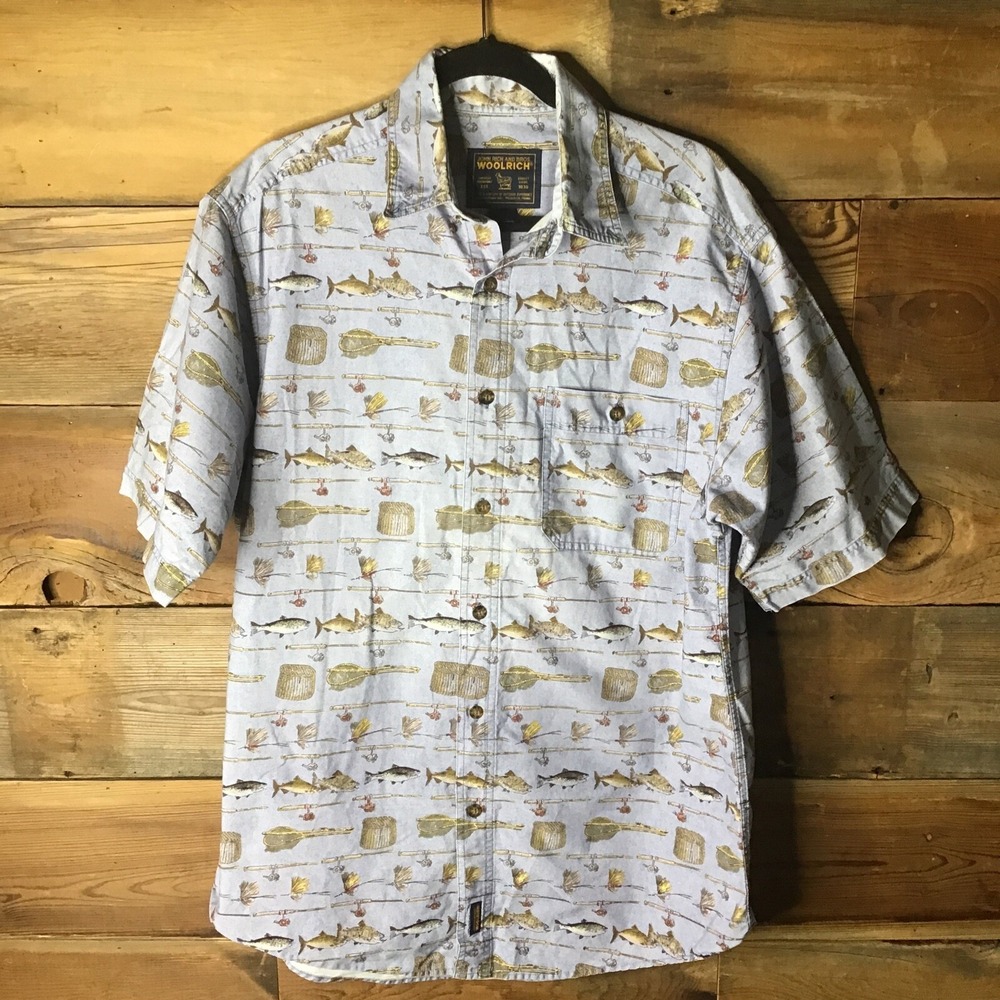 Woolrich Mens Camp Shirt Casual Short Sleeve Button Down Fishing Size L